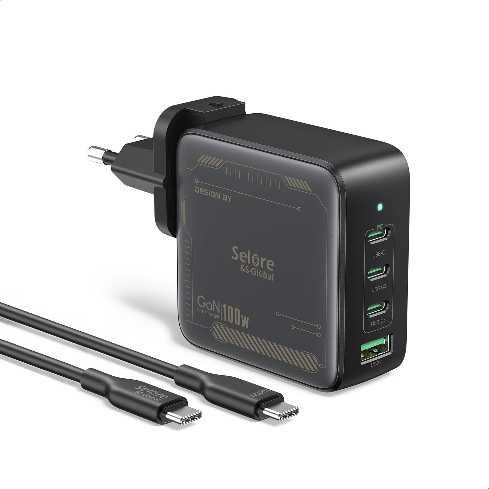 100W USB C Ladegerät 4-Ports GaN Schnellladegerät, PD3.0 USB C Netzteil PPS Ladegerät, für MacBook Pro 16/15/14/13 Zoll, iPad Pro, iPhone 17/16/15/14/13, Galaxy S24/S23, HP, Dell, ThinkPad