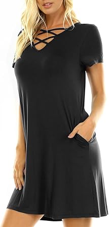 black dress with criss cross neckline