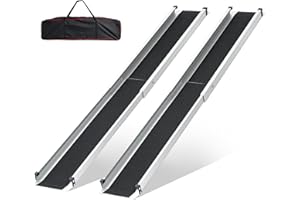 Telescopic Wheelchair Ramps 5ft FACHNUO TOOL Adjustable Wheelchair Ramp 7.4" Wide Non- Skid Aluminum Ramp for Home, Stairs with Portable Storage Bag (1 Pair)