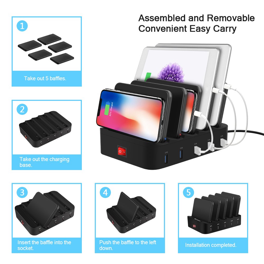 Wireless Charging Pad Detachable & Replaceable Baffle with Non-slip Spray Paint Surface for iphone X/8/8 plus Samsung Note8 S8 S8+ S7 S7 Edge S6 S6 Edge and Other Qi-enabled Device