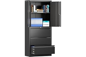 LOCENHU 70.1" H Metal File Cabinets,File Cabinet with Lock and Adjust Shelves,3 Drawers Office Storage Cabinet with Lock for Letter/Legal/F4/A4 Size Files,Black,Assembly Required.