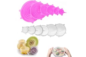 Reusable Silicone Food Covers, 12-Pack Stretch Lids with 6 Sizes - Transparent & Pink, BPA-Free, Airtight Seal for Bowls, Mug