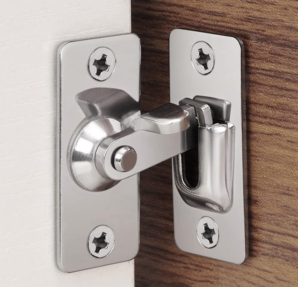 Litensh 90 Degree Door Lock Hasp Latch, Stainless Steel Right Angle Sliding Small Bolt Lock Latch, Bending Buckle Bolt Locks for Push Sliding Barn Door Window 60MM