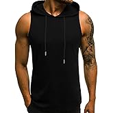 Babioboa Men's Workout Hooded Tank Tops Sleeveless Gym Hoodies Bodybuilding Muscle Shirts
