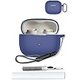 Case for Bowers & Wilkins Pi8 Wireless Earbuds,Soft Protective,Shockproof, BOVUGAC Silicone Case Cover with Keychain & Cleaning Kit & Lanyard-Blue