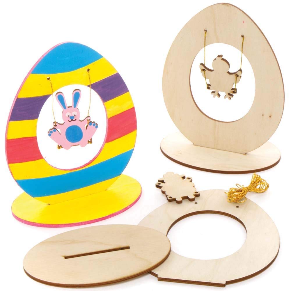 Baker Ross Swinging Easter Characters' Wooden Kits - Pack of 3, Easter Crafts for Kids (AX791)