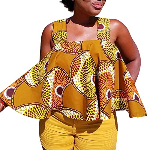 HGWXX7 Women Loose African Print Sleeveless Strapless Blouse T Shirt Tank Tops (M, Coffee)
