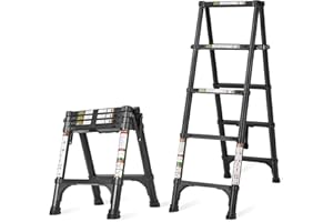 RIKADE Telescoping Ladder, Heavy Duty A-Frame Aluminum Telescopic Ladder, Lightweight Extension Ladder Adjustable Portable Folding Ladder for Home, 330lb Capacity