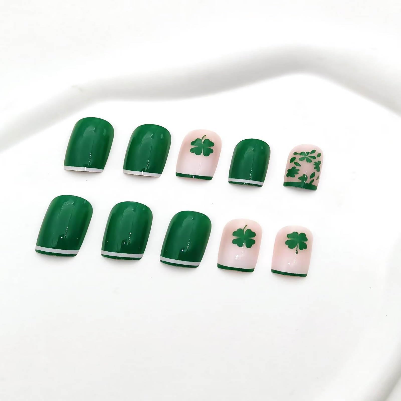 St. Patrick's Day Press On Nails Coffin Fake Nails Clover French Gradient Stick On Nails Acrylic Press On Nails Holiday Press On Nails Press On Nails For Women 24pcs - Image 2