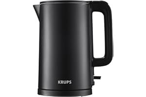 KRUPS 1.5L Electric Kettle Stainless Steel Cool Touch Interior, Fast Boiling, One Cup in 80 Seconds, Double Wall, Auto Off, Keep Warm, Hot Water Kettle Electric, Cordless, Black