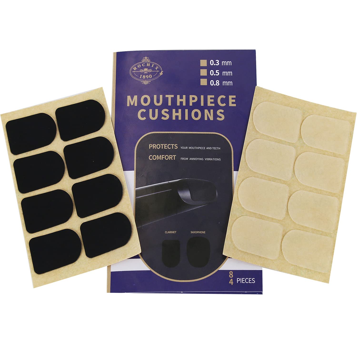 Clarinet/Soprano Saxophone Sax Mouthpiece Cushions Patches Pads,0.3mm Black & Clear (16 pcs)