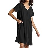 SIORO Women Zipper Robes Waffle Short Sleeve Bathrobe Lightweight Housecoat Knee Length Nightgown Loungwear with Pockets