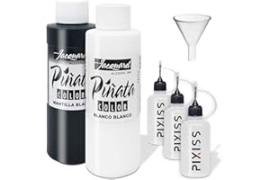 GRANDPRODUCTS ART BUNDLES Jacquard Piñata Blanco and Mantilla Black Alcohol Ink - Black and White Colors (4-Ounce Bottles), 3 20ml Needle Tip Applicator and Refill Bottles and 1.5 inch Funnel Bundle for Yupo and Resin