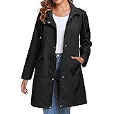 Bloggerlove Rain Jacket for Women Long Raincoat with Hood Lightweight Windbreaker Waterproof Outdoor Trench Coat