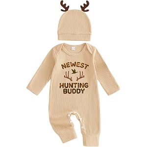 RSRZRCJ Newborn Baby Boy Clothes Hunting Romper Jumpsuit Fall Winter | Infant Boy Duck Outfit, Daddy’s Hunting Buddy, Letter