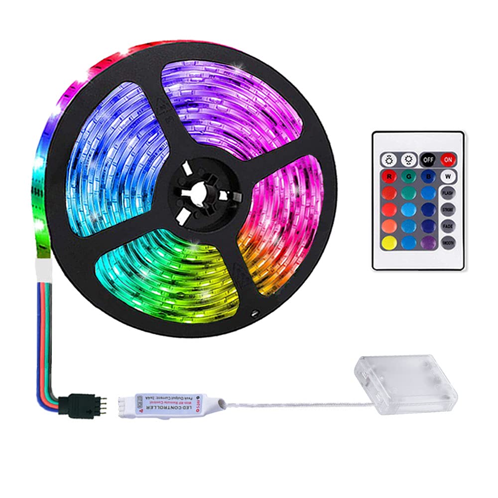 Photo 1 of sinzau 2m/6.6FT Battery Powered Led Strip Lights, LED Strip with 24 Keys Remote Control, RGB Led Rope Lights for Party and DIY Decoration