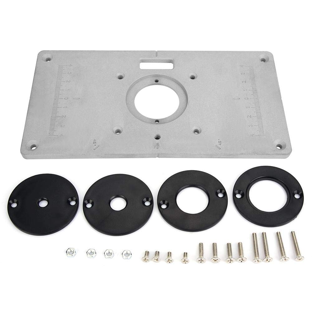 Router Table Insert Plate,235mm x 120mm x 8mm Aluminum Alloy Woodworking Flip Trimming Board with 4 Rings for Woodworking Benches