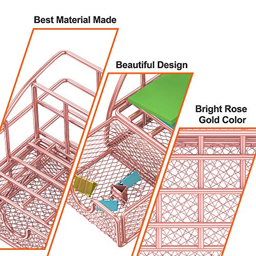 NiceGo Rose Gold Desk Organizer with Sliding Drawer,File Tray and Pen Holder Paper Organizer Upright Sections, Metal Mesh Multi-Functional Stationery Desk Supply Organizer for Office and School etc - Thumbnail 4