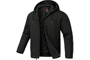 TBMPOY Men's Winter Work Jackets Hooded Quilted Lined Workwear Utility 4 Pockets Cotton warm Active Coats
