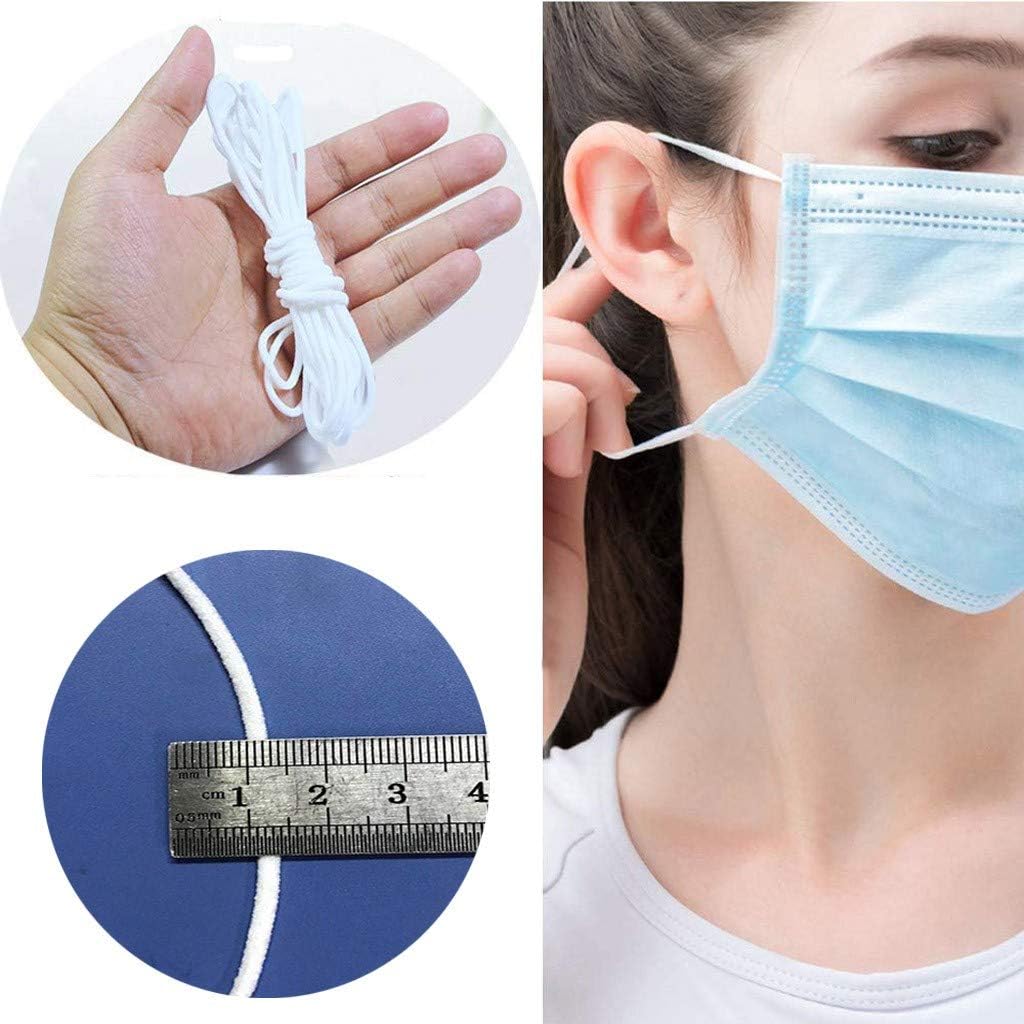 FUGUIFortune 50m Round Elastic Band for Sewing,White Heavy Stretch Elastic Band Braided Elastic Cord/Elastic Rope/Bungee, Ear Hanging Sewing Crafts DIY Material
