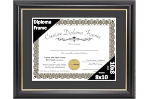 Creative Picture Frames 8" x 10" Rockefeller Black with Gold Rim Diploma Frame, Displays 8" x 10" Certificate or 10" x 12" Document without Mat, College Degree Frame, Full-Strength Glass, Black Mat