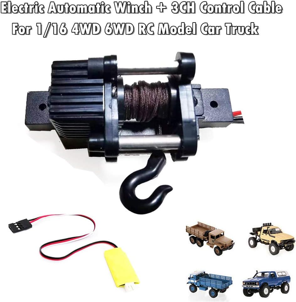 Lukame✯ Automatic Electric Winch+3Ch Control Cable for Car Wpl B36 C34 C44 Mn90 Q65 Rc
