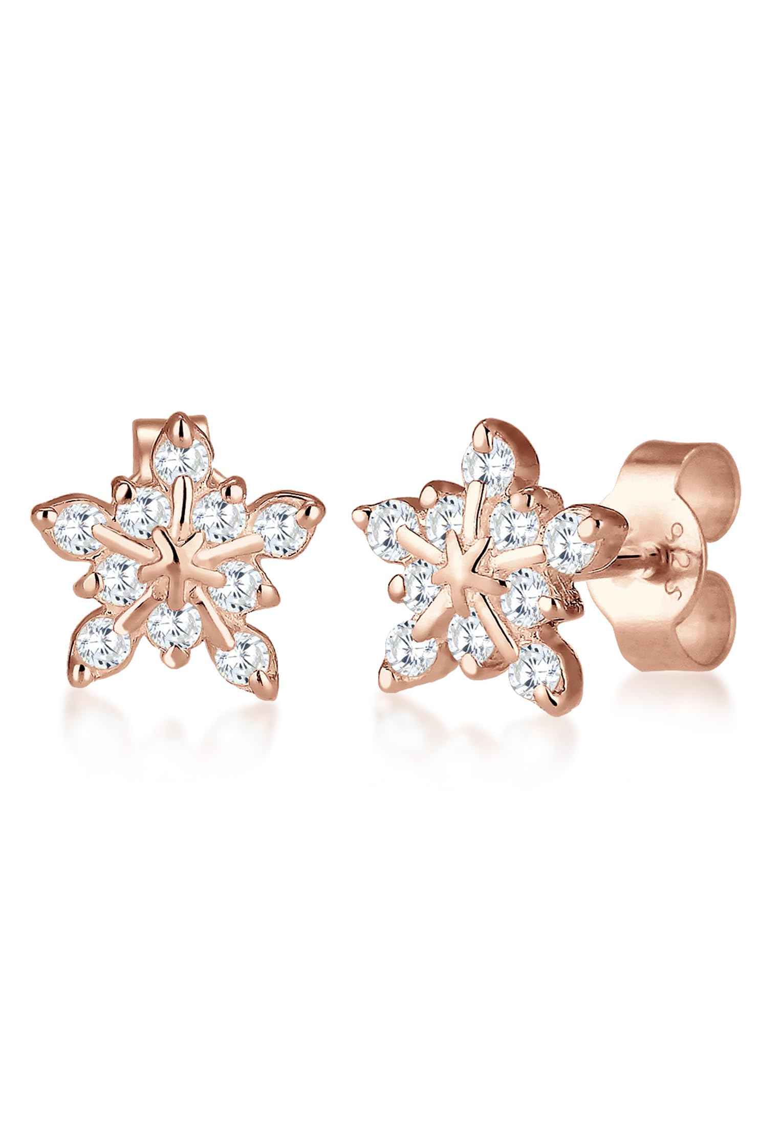 Elli Women Snowflake Winter Zirconia 925 Sterling Silver Rose Gold Plated Earrings
