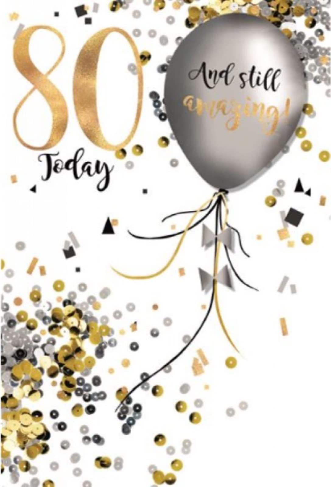 Age 80 Male Birthday Card 80th Birthday Balloons and Gold Foil 7.75" x 5.25"