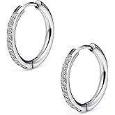 Ruifan ASTM F136 Titanium Hoop Earrings for Women Small Huggie Hoop Earrings Hypoallergenic Helix Conch Cartilage Hoops Cubic Zirconia Cuff Earring Piercing Jewelry For Women Sensitive Ears 20G 18G