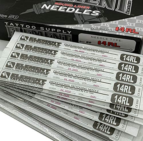 Element Tattoo Supply - 14RL Round Liner Tattooing Needles Tight Box 50 pcs Pre-Sterilized