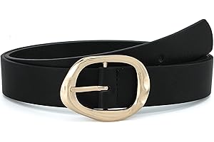 Earnda Leather Belts for Women Casual Fashion Waist Belt with Liquid Shapes Gold Buckle for Jeans Pants Dresses