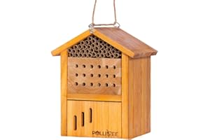 POLLIBEE Mason Bee House -Wax Coated Mason House for The Garden, Natural Handmade Wooden Waterproof Mason Home, Attracts Peaceful Bee Pollinators,Native Mason Bee Habitat