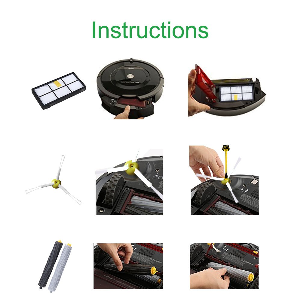 ABC life Replacement Parts for iRobot Roomba 800/900 Series Vacuum Cleaning Robots Accessories include 3 Filter 3 Side Brush 2 Tangle-Free Debris Extractor