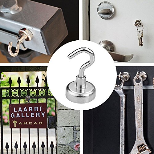 image for HHOOMY Magnetic Hooks 6 Pack, Super Strong 25LB Neodymium Heavy Duty M