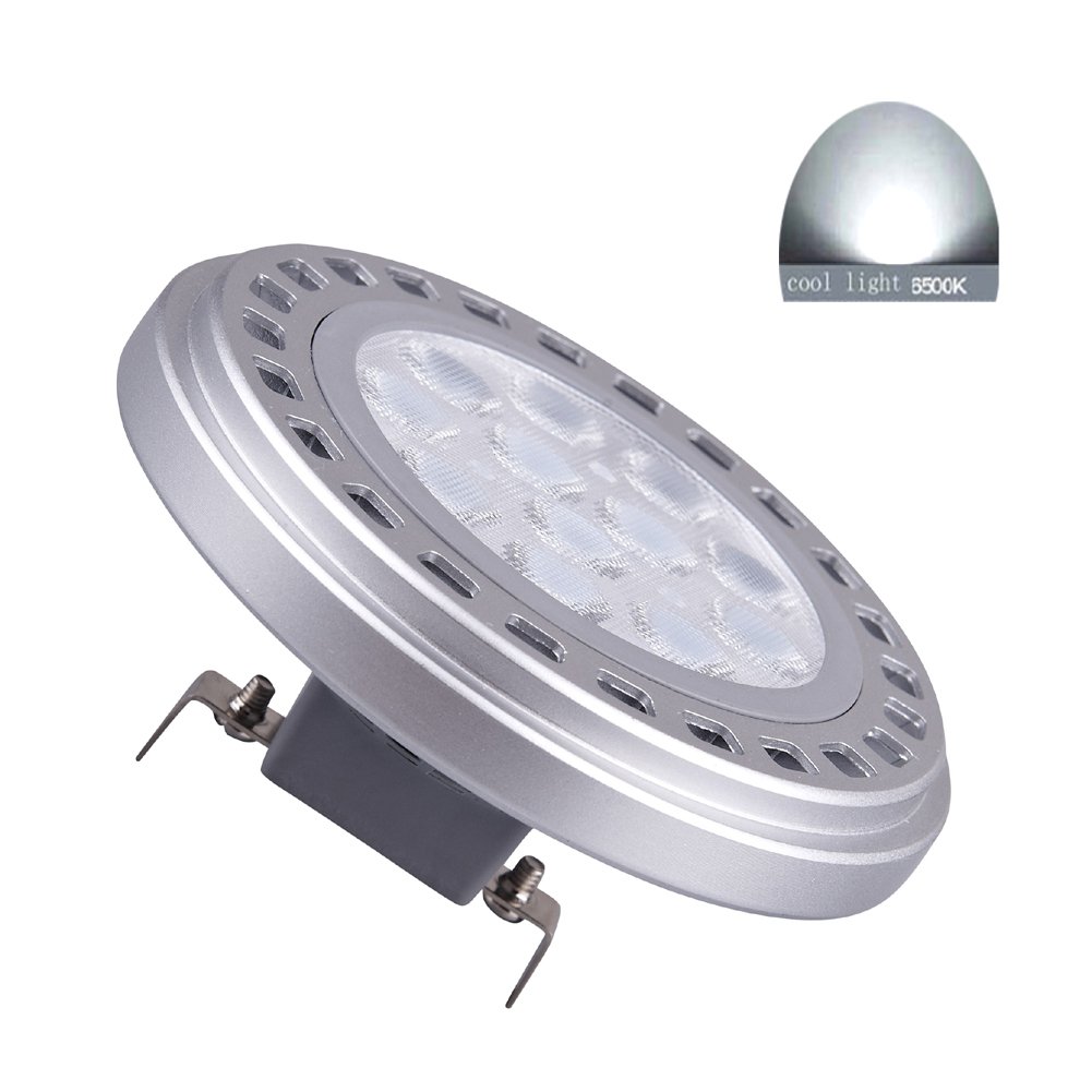 Led AR111 Bulb Spotlight 15W G53 30°Beam View Angle Cool Light 6000k-6500k SMD 15LEDs DC12V Spot Reflector Lights 1200Lm