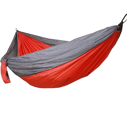VORCOOL Portable Camping Single and Double Hammock Lightweight Portable Nylon Hammock with Parachute Nylon Ropes and Solid carabiners for Backpacking Camping Travel Beach (Grey and Orange)