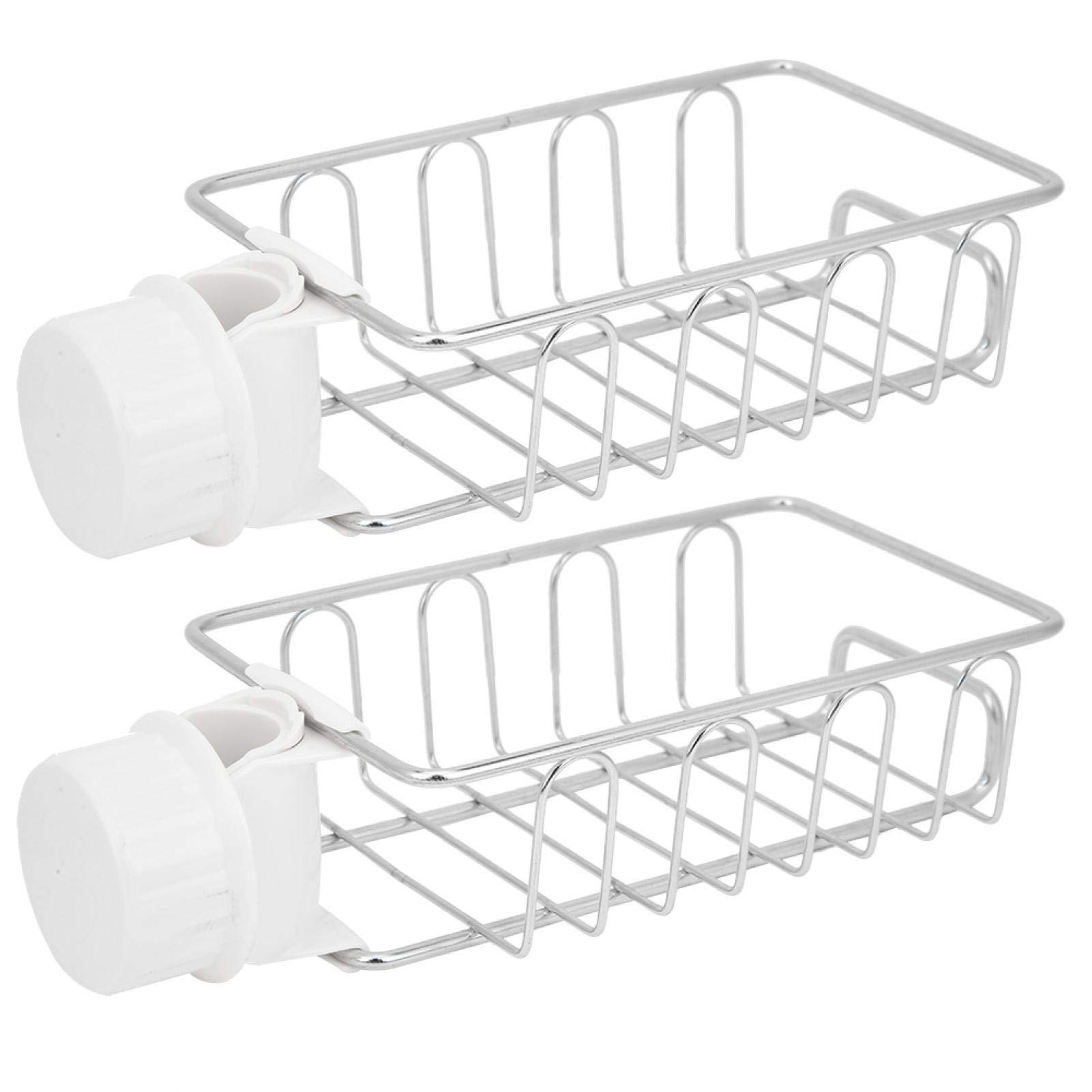 TOTITOM 2Pcs Kitchen Sink Caddy Organizer, Faucet Storage Rack Stainless Steel Sink Caddy Organizer Soap Storage Holder Shelf, Kitchen Faucet Rack for Scrubbers, Soap, Bathroom