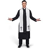 Spooktacular Creations Adult Men’s Black Priest Father Robe Stole, Priest Costume for Halloween Dress Up Party Cosplay