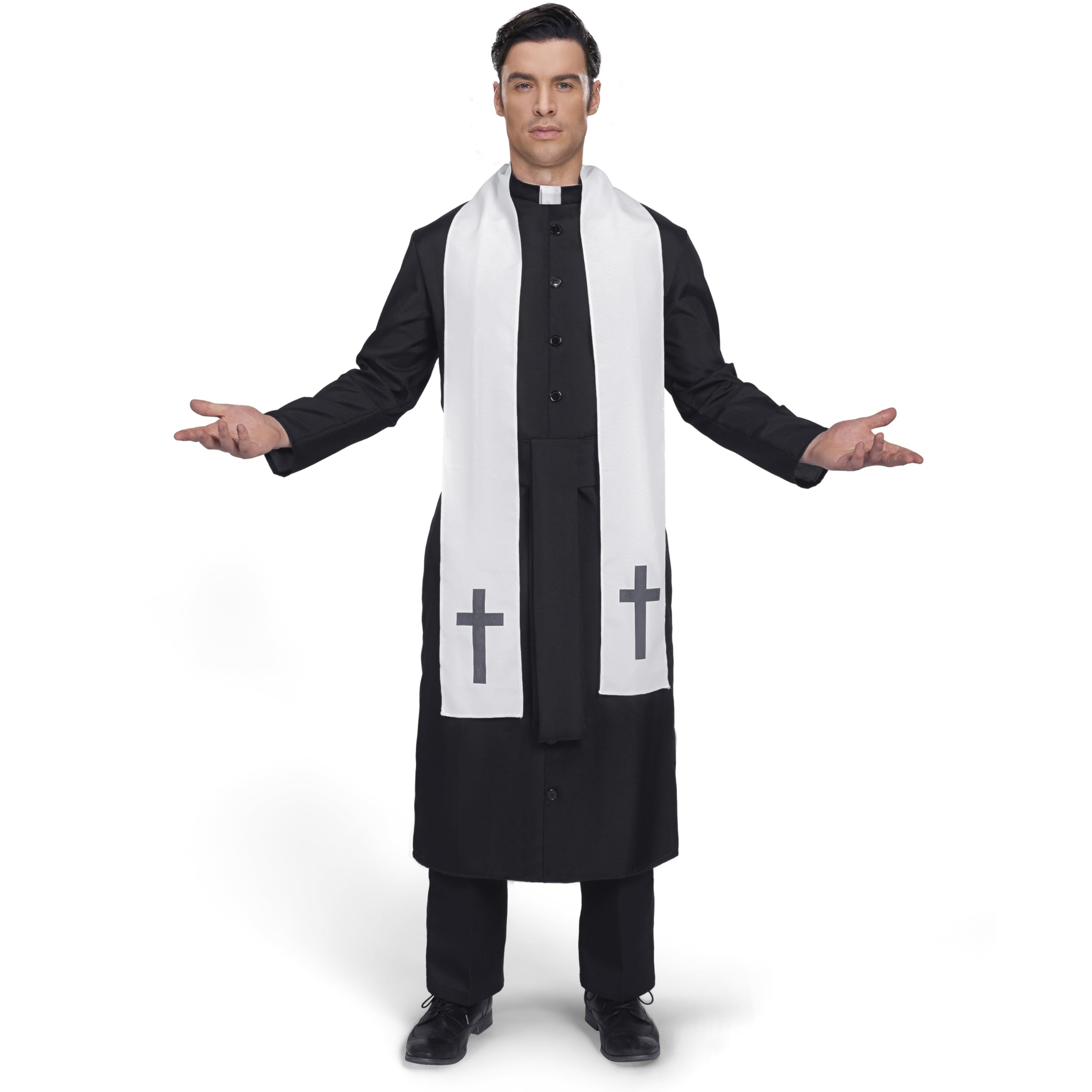 Photo 1 of Spooktacular Creations Halloween Priest Costume Men, Classic Father Priest Robe, Halloween Costume Men for Dress Up Cosplay Party (Medium)