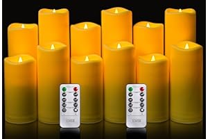 YIWER Waterproof Outdoor Flameless Candle, 12 Pcs Plastic Candles Pillars, 4" 5" 6" 7" LED Candles and 10-Key Remote Control with 2/4/6/8-hours Timer Function,300+ Hours (12, Ivory)