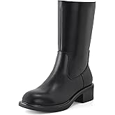 Shoe’N Tale Mid Calf Boots for Women Riding Boots Fit Chunky Block Heel design Fashion Round Toe comfatable low heel Slip on Style for Casual
