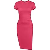 Missufeintl Women's Bodycon Ruched Short Sleeve T Shirt Midi Sundress Fitted Casual Dress