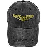 Vintage Washed Hat Flight Surgeon Badge Embroidery Cotton Dad Hats for Men & Women Buckle Closure Black Design Only