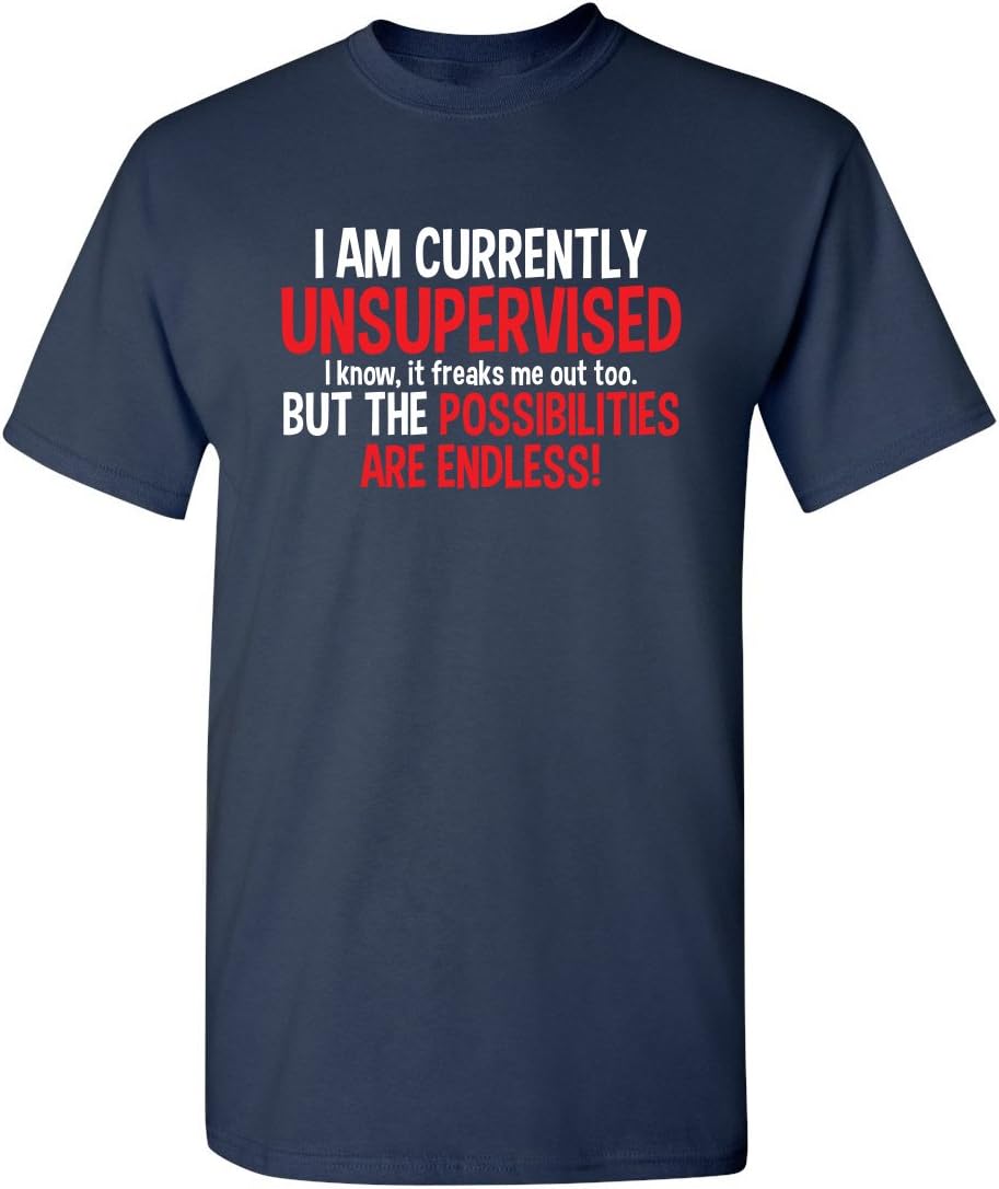 Currently Unsupervised Novelty Graphic Sarcastic Funny T Shirt S Navy