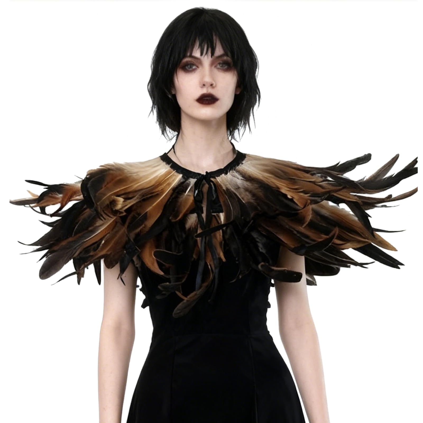 keland Gothic Feather Shrug Cape Shawl Choker Collar Halloween Costume (Yellow), One Size — image 1