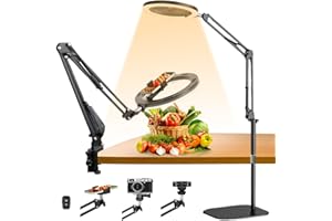 yAyusi Ring Light Overhead Phone Mount, Dual-purpose Floor/Desk Ring Light Tripod for iPhone, Overhead Camera Mount, Dimmable Selfie Ring Light with Stand and Phone Holder for Recording/Live Streaming