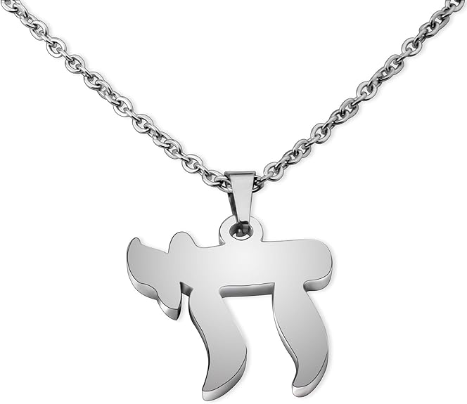 KUIYAI Silver Jewish Chai Necklace Bar Mitzvah Bat Mitzvah Gift (Silver