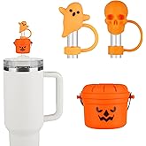 Funny Halloween Buckets Straw Covers for Stanley Cup - Cute Ghost Skull Toppers Compatible With 30&40 OZ 10mm Straw - Halloween Covers Cap for Tumble Cups