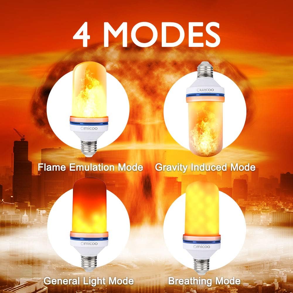 Omicoo LED Flame Effect Light Bulb (2 Pack), 4 Modes Flame Light Bulbs with Gravity Sensor, E26 A19 Base, Vintage Flame Bulb for Atmosphere Festival Christmas Decoration - - 