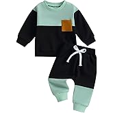 kacubwyy Toddler Baby Boy Outfits Long Sleeve Pocket Pull On Sweatshirt Solid Pants Infant Fall Winter Clothes Set